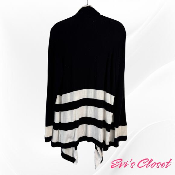 Jones New York Women's Cardigan Sweater Blue Black White Open Front Sz L - Picture 4 of 8